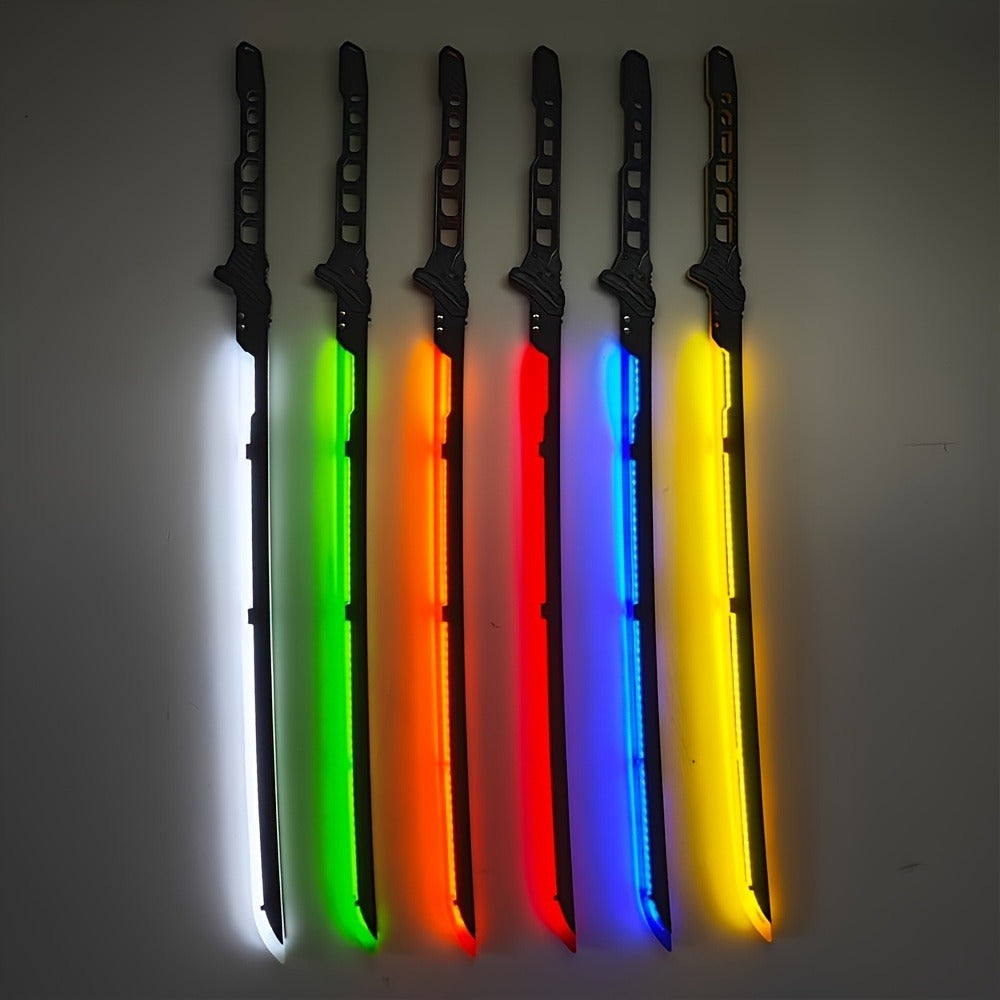 1:1 Scale Sci-Fi Glowing Sword for Cosplay Halloween Masquerade Party Display Collectible Blunt Safe Red Orange Green – LED Cyberpunk Katana Prop 80cm Acrylic Luminous
