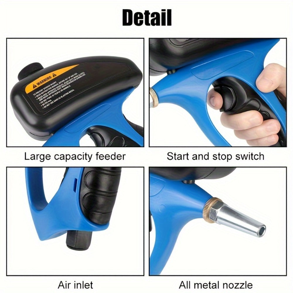 Sandblaster Gun for Air Compressor Pneumatic Abrasive Blasting – 90 PSI Max, 500ml Tank, Small Nozzle, for Metal Rust Removal, Glass Etching, Polishing & Auto Repair – Blue, Red &  - product image 12