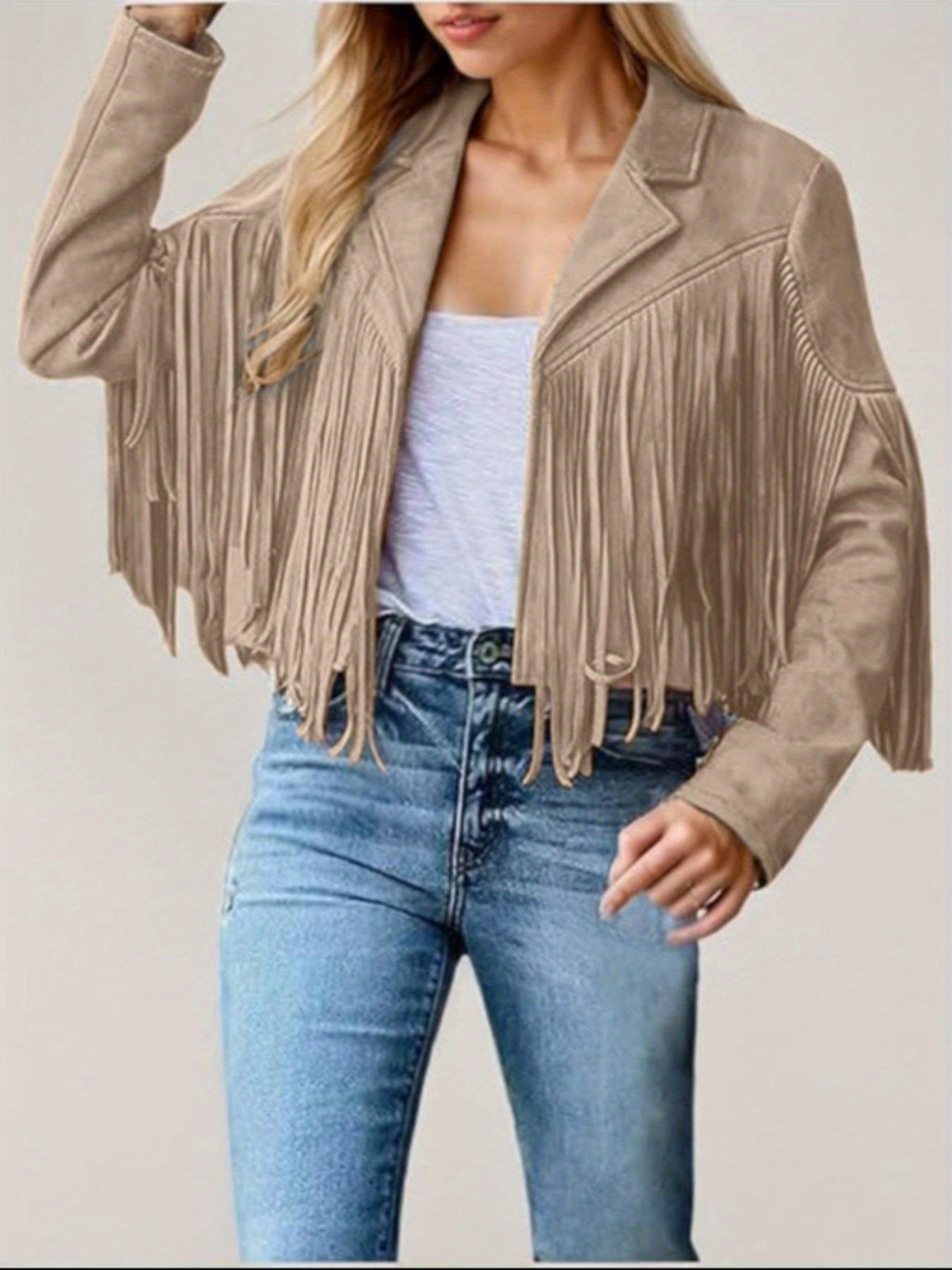 Women's Faux Fringe Jacket, Motorcycle Short Outerwear, 2026 Western Style Fashion Autumn/Winter Long Sleeve Denim Cardigan Jacket, Deer Velvet Faux Fringe - product image 21