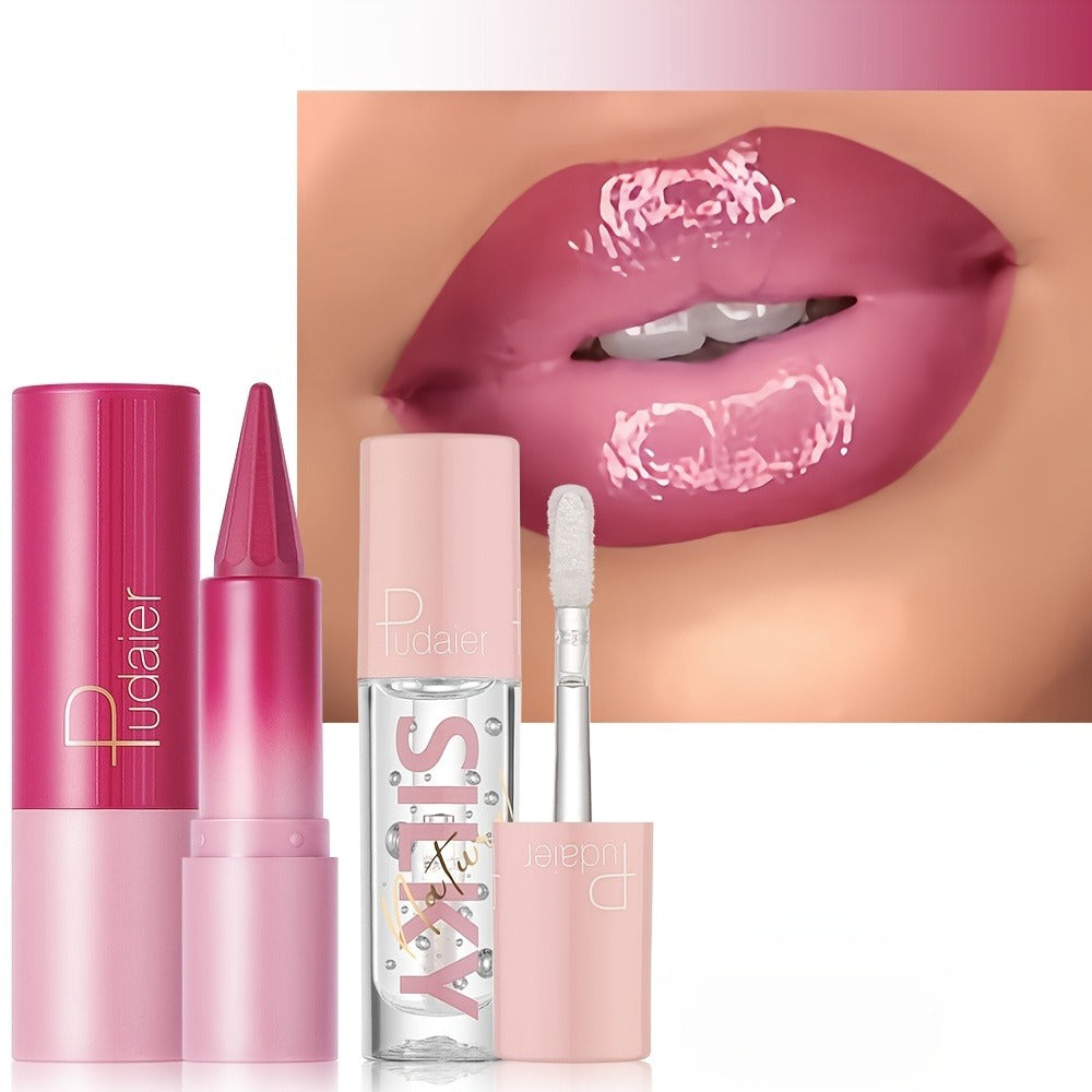 Lip Oil Lip Liner Duo 2-in-1 Precision Tip - Glossy Nourishing Hydrating Long-Lasting Silky Smooth Lip Color Pencil for Women Daily Glam All Skin Tones - product image