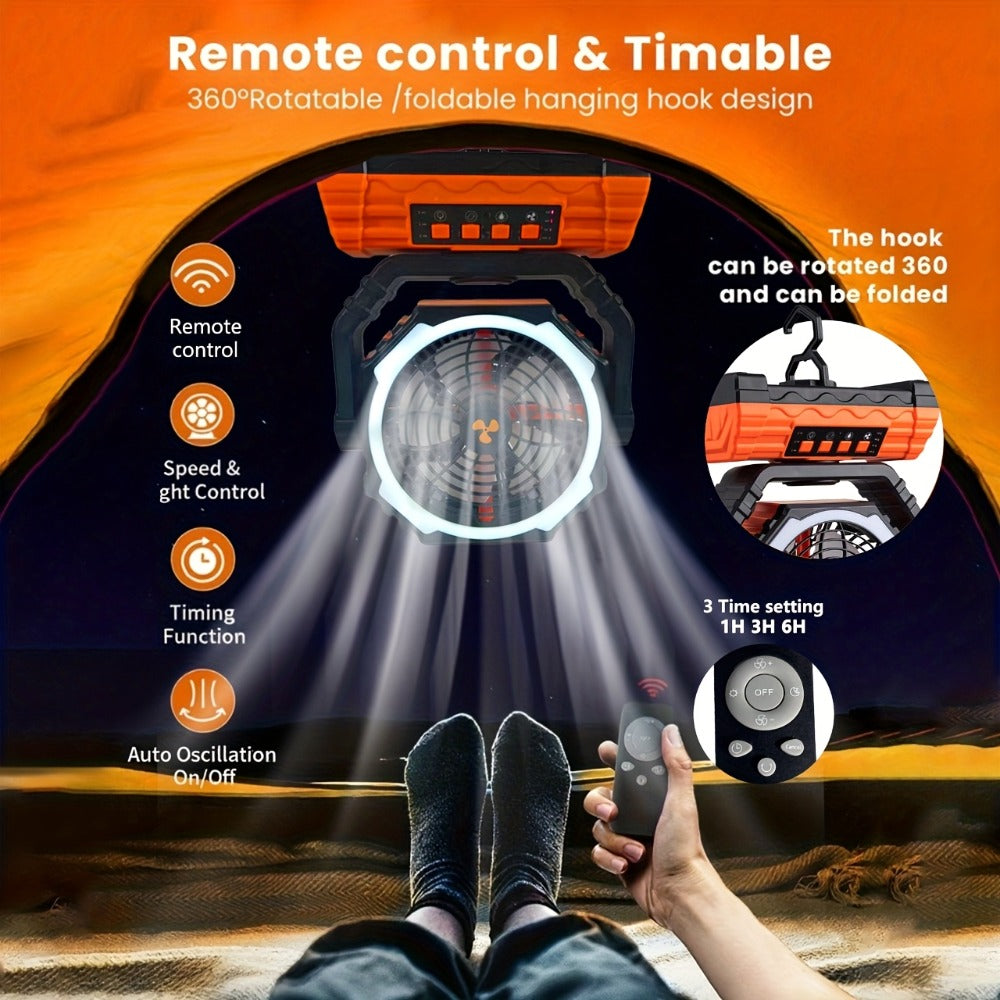 Camping Fan 20000mAh Battery Powered with 4 LED Lantern - Dual Motor 4-Speed Portable Outdoor Fan with Hook & Remote Control | Desktop Fan for Tent, Power Outage & Construction Sit - product image 6