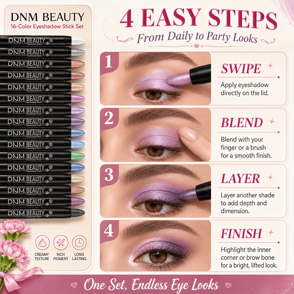 Highly Pigmented Eyeshadow Stick Set 16 Colors Waterproof Matte & Shimmer Eye Makeup Pencil Kit — Blendable Crease-Proof Long-Lasting Eye Crayon for Women Beginners Daily & Glam Lo - product image 18