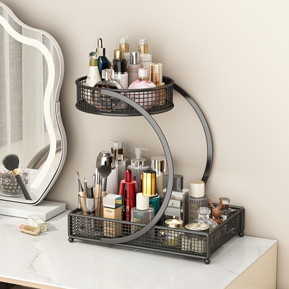 3-Tier Mesh Metal Bathroom Countertop Organizer - No-Installation Makeup Storage Rack, Tiered Vanity Shelf for Lipstick, Brushes & Skincare Bottles, Bronze Finish Space-Saving Cosm - product image 4
