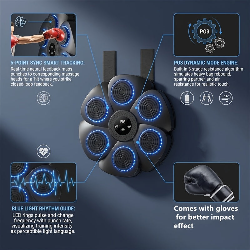 Wall-Mounted Wireless Boxing Machine with 9-Speed Adjustable Punch Trainer, Counter & LED Lights - Wireless Music Suitable for Home Gym, / Training, Free - product image 2