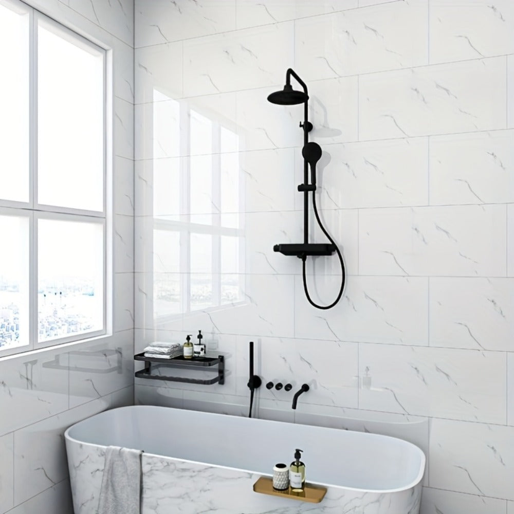 Marble Peel and Stick Wall Panels Self-Adhesive 3D Decorative Tiles - Glossy Marble Sheets for Bathroom Kitchen Living Room - Removable Vinyl Planks White Grey Black Imitation Ston - product image 28