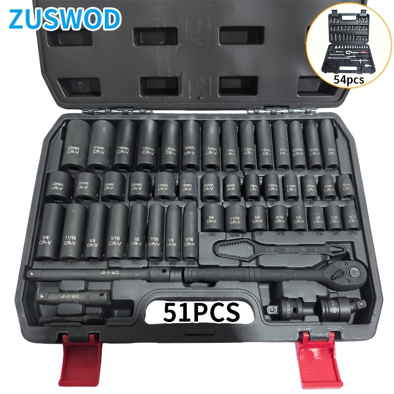 54 pcs Set Of Ratchet Wrench Socket Tool Set, Professional Advanced Automotive Repair Tools, One-stop Solution for Home Car, Motorcycle, Bicycle and Other - product image