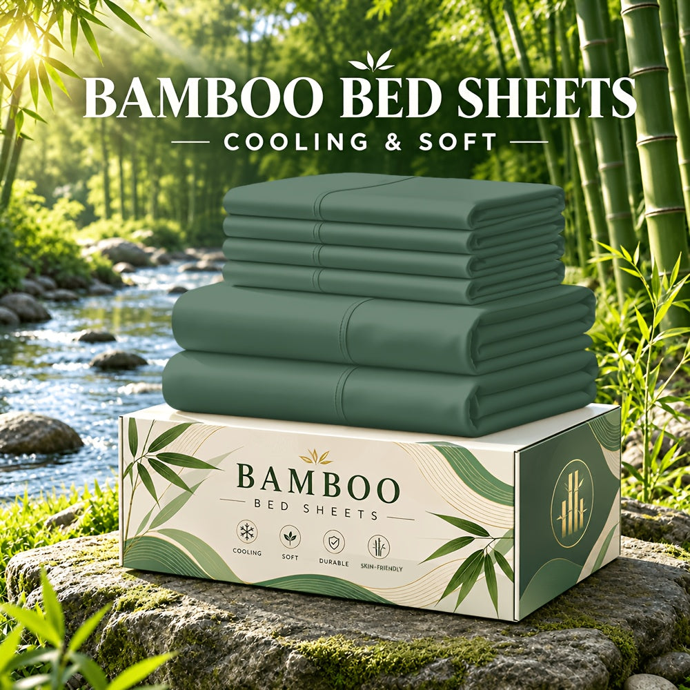 6 pcs Deep Pocket Cooling Bamboo Sheet Set, Luxurious and Ultra-Soft, Breathable, 16 Inch Extra Deep Pocket, Twin, Full, Queen, King, Multiple Colors to Choose - product image 36