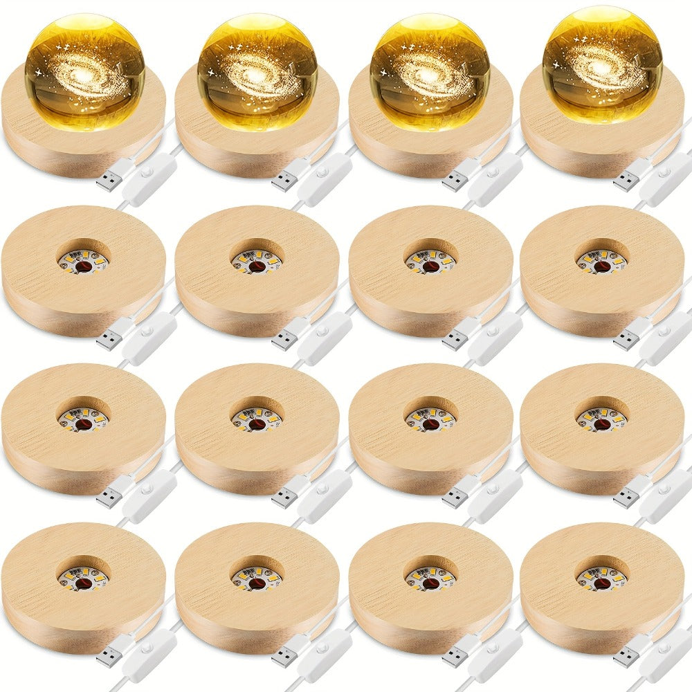 LED Light Base Wooden Display Stand 16 Pack USB Powered Warm White Light Base for 3D Crystal Glass Resin Art Trophy Figurine Night Light Display Pedestal Party Favor Gift Wood Colo - product image