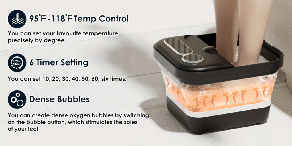 Foot Spa Massager Collapsible with Heater & Temperature Control – Foot Bath with Bubbles, 6 Massage Rollers, Vibration, Red Light Therapy & Auto Massage for Home Foot Care, Black B - product image 17