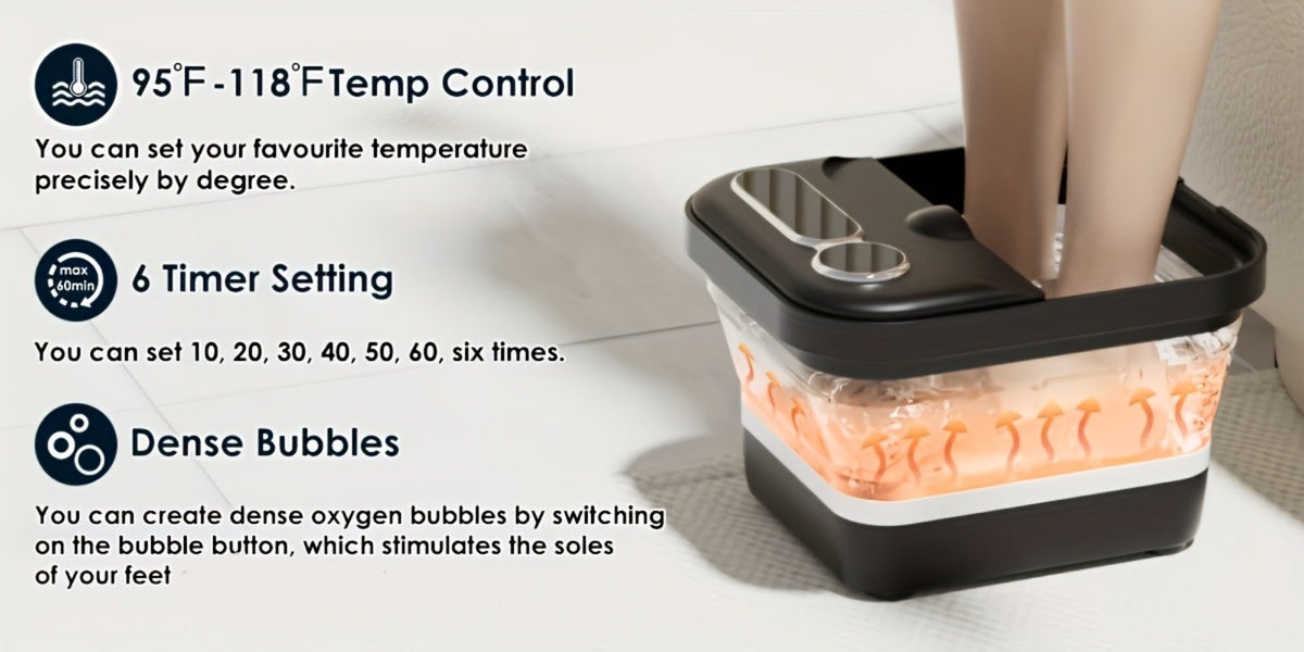 Foot Spa Massager Collapsible with Heater & Temperature Control – Foot Bath with Bubbles, 6 Massage Rollers, Vibration, Red Light Therapy & Auto Massage for Home Foot Care, Black B - product image 17