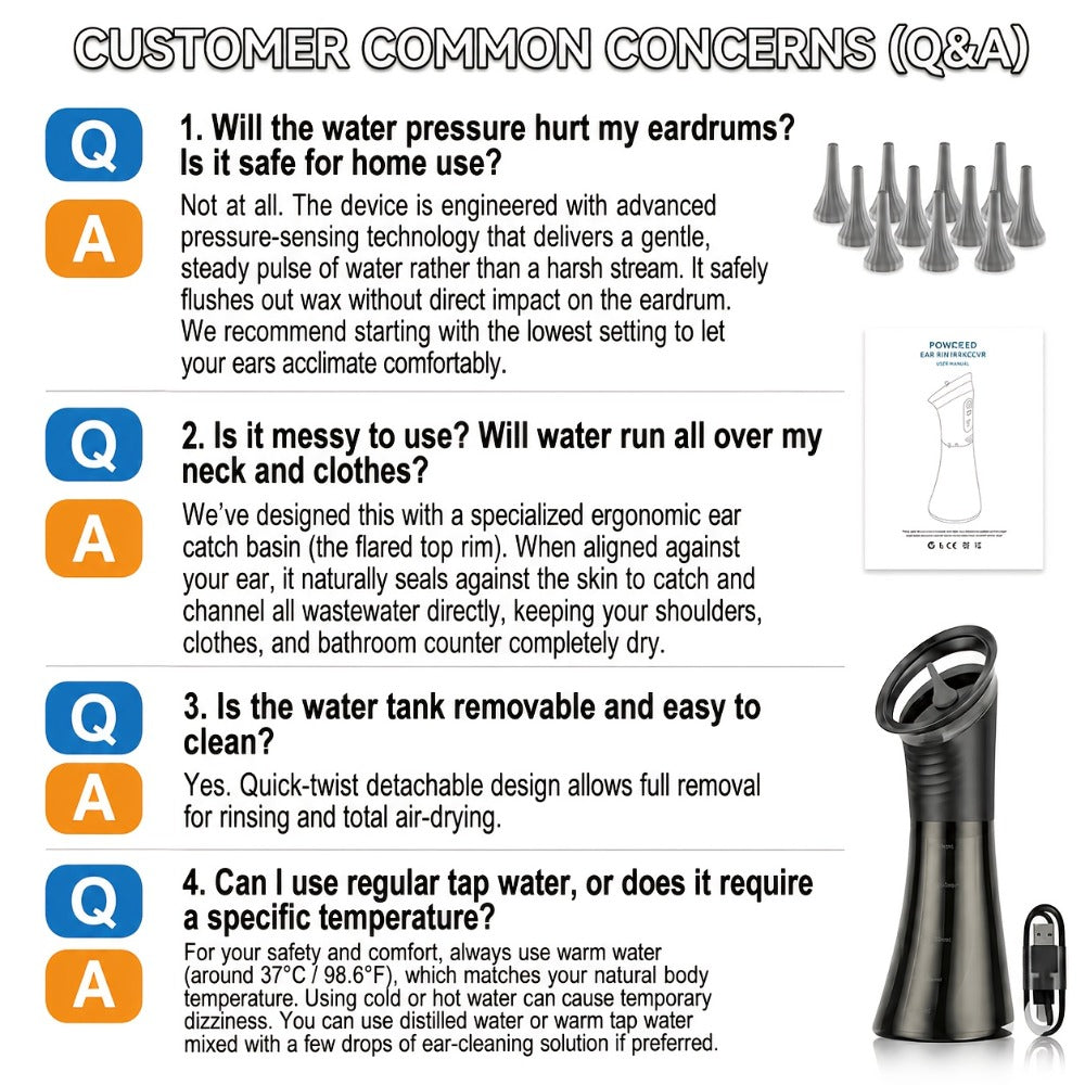 Electric Ear Wax Removal Kit with One-Piece Waste Tank – Water Temperature Sensor, 2000mAh Battery, LED Power Display, Professional Safe Ear Irrigation Cleaner - product image 7