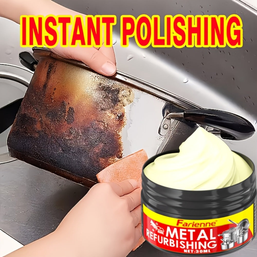 Metal Polishing Paste with Sponge Chrome & Stainless Steel Polish Gloss Agent No Residue Coconut Oil Formula for Painted Metals Car Jewelry Household - product image