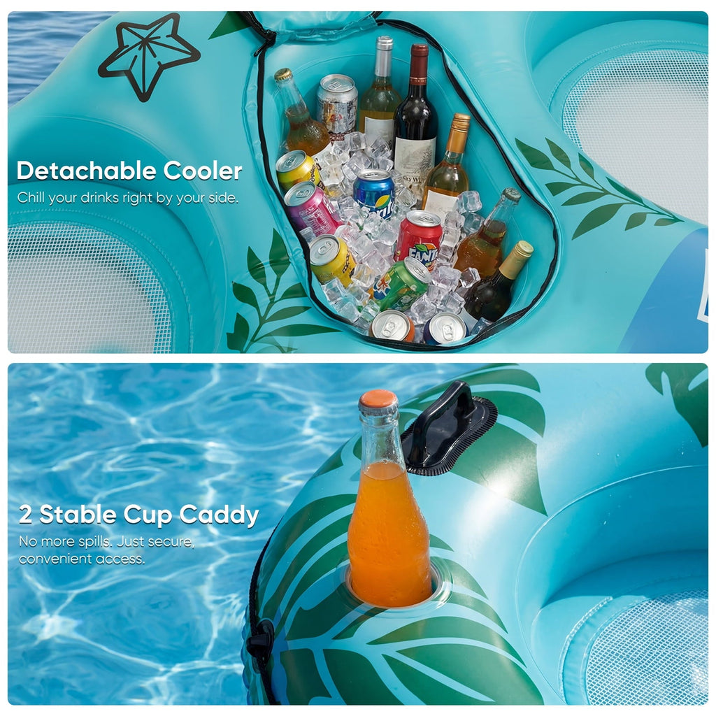 Double Inflatable Pool Float Bed with Detachable Cooler 2 Cup Holders Heavy Duty Adult Lounge Chair for Swimming Pool River Drifting Lake for Everyday Grooming