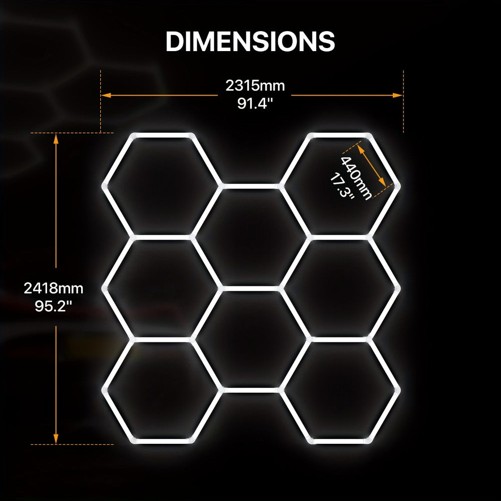 LED Hexagonal Garage Light 6500K – Super Bright Daylight White Shop Light 42W–620W for Auto Detailing, Warehouse, Workshop, Basement & Gym (1 to 32 Grids, Hex Frame Available) - product image 24