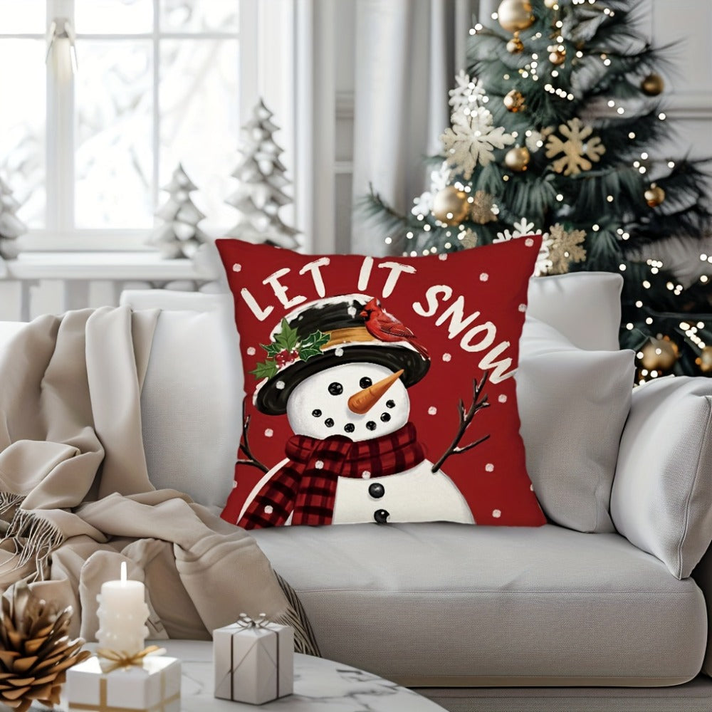 Christmas Throw Pillow Covers 4pcs Set 18x18 | Reindeer Snowman Buffalo Plaid Cushion Covers, Winter Holiday Farmhouse Home Decor, Sofa Couch Porch Patio, No Insert - product image 7