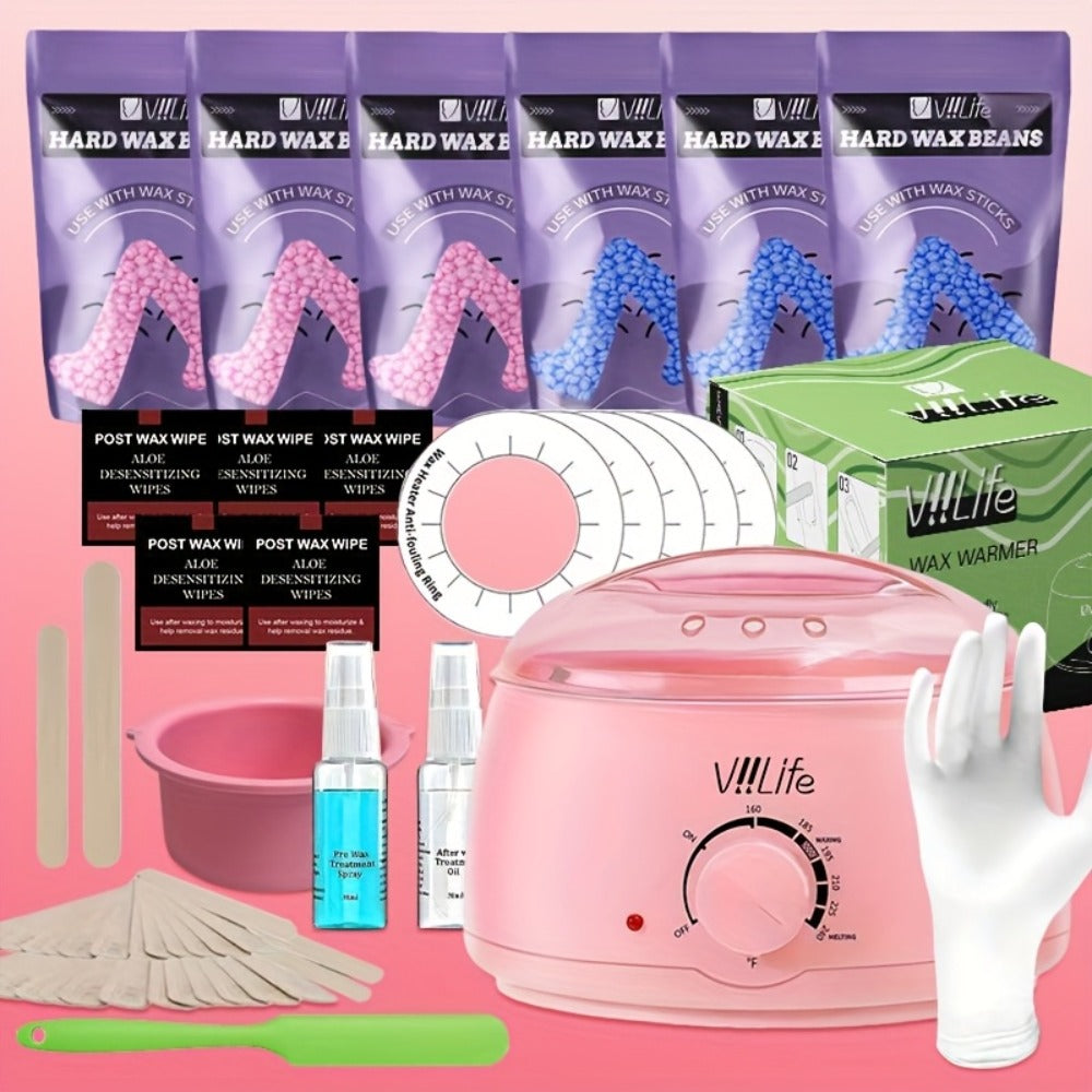 Hard Wax Warmer Kit 43 Piece Complete Home Waxing Set with Pink Hard Wax Beads - No Strip Hair Removal for Face Eyebrow Body Brazilian Bikini Underarm - Professional Wax Pot Machin - product image