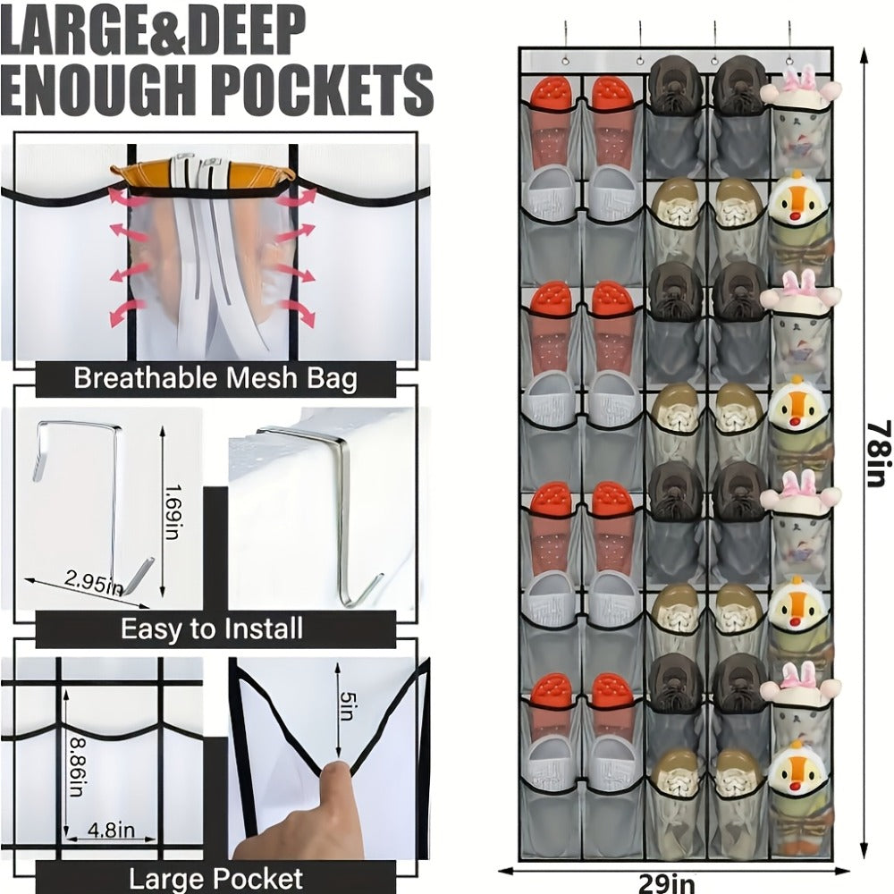 Over the Door Shoe Organizer 40 Pockets with 4 Hooks – Durable Fabric Hanging Shoe Storage for Closet, Entryway & Bedroom – Space-Saving Door Shoe Rack in Gray, White & Black - product image 7