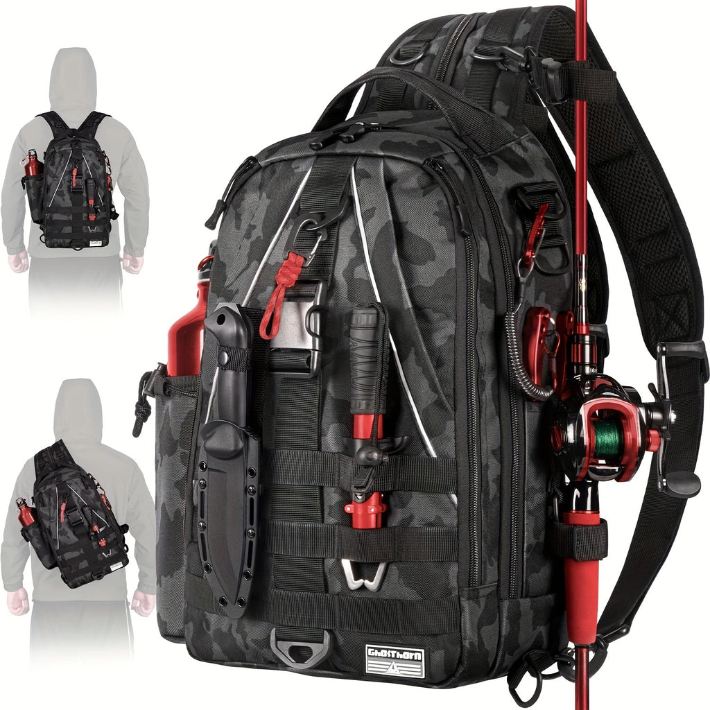 Waterproof Fishing Backpack Tackle Sling Bag | Rod Holder Daypack for Shore, Kayak & Fly Fishing | Men Women Outdoor Gear - product image 2