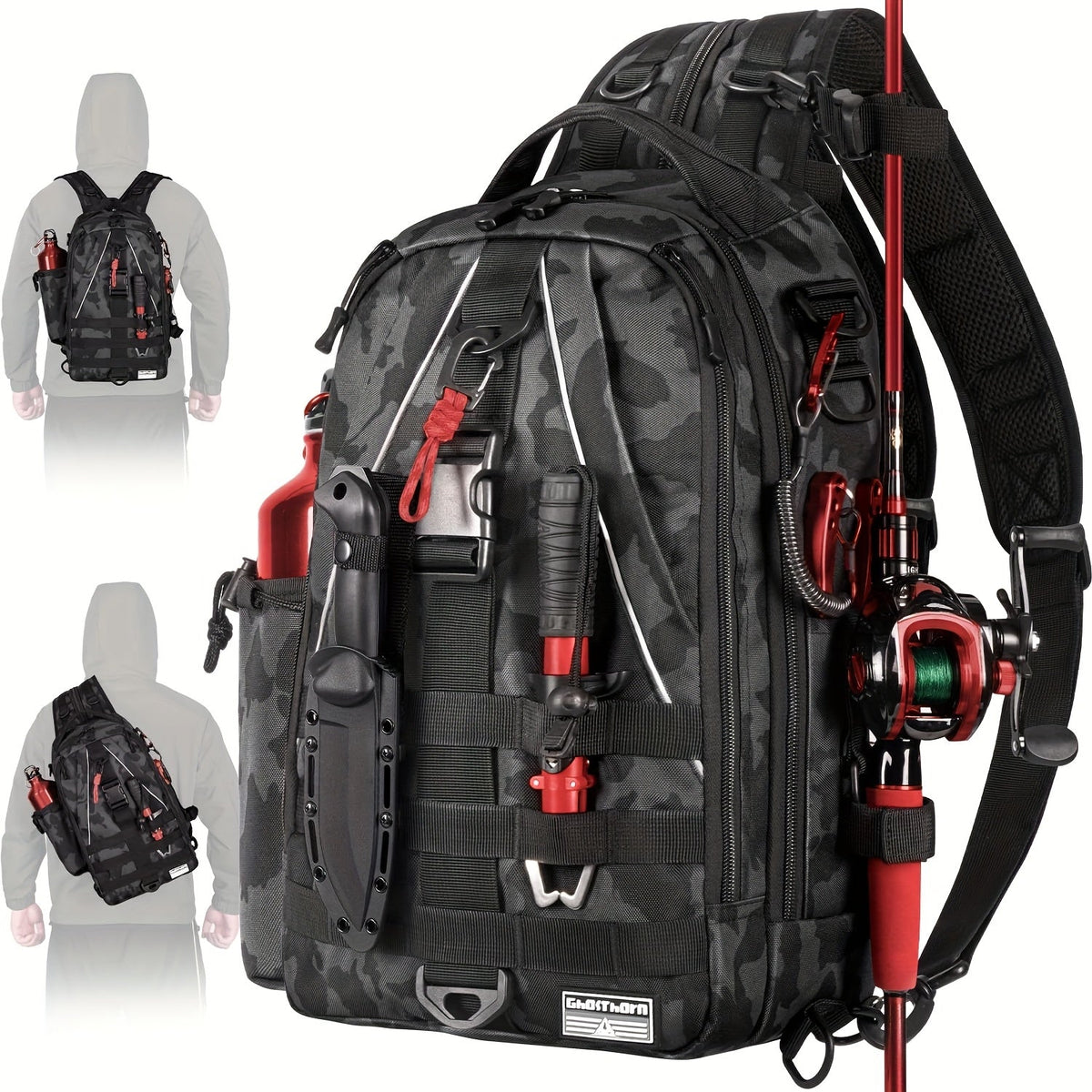 Waterproof Fishing Backpack Tackle Sling Bag | Rod Holder Daypack for Shore, Kayak & Fly Fishing | Men Women Outdoor Gear
