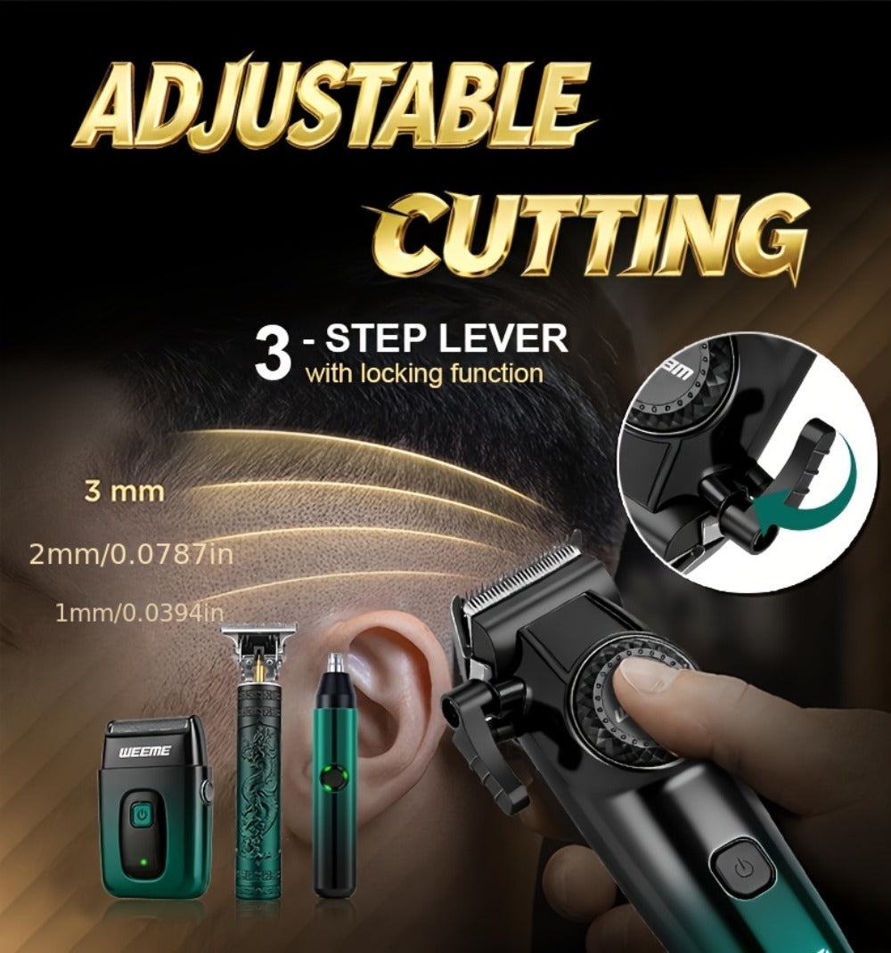 Hair Cutting Set 4pcs Professional - Electric Hair Clipper, Electric Shaver, T-Blade Trimmer & Nose Hair Trimmer, Gradient Green Gift Box, Precise Grooming Kit for Home Use & Gift - product image 12