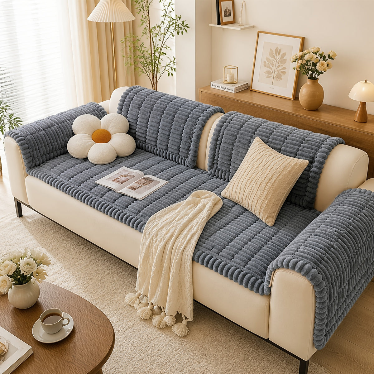 1pc Soft Quilted Thick Sofa Cushion, Bohemian Style Removable Machine Washable Sofa Protector, All Season Pet Friendly 1/2/3/4 Seater Split Sofa Cover - product image 6