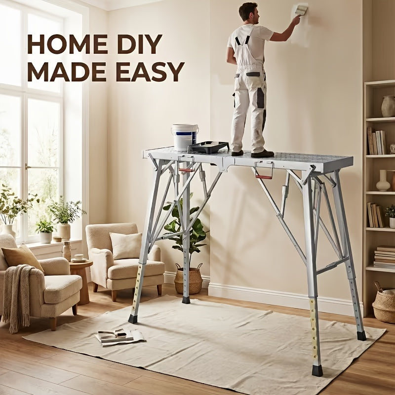 Portable Foldable Workbench with Adjustable Height & Wide Base - Scaffolding Work Platform, Heavy-Duty Foldable, Railing Suitable for Home Renovation, RV - product image 4