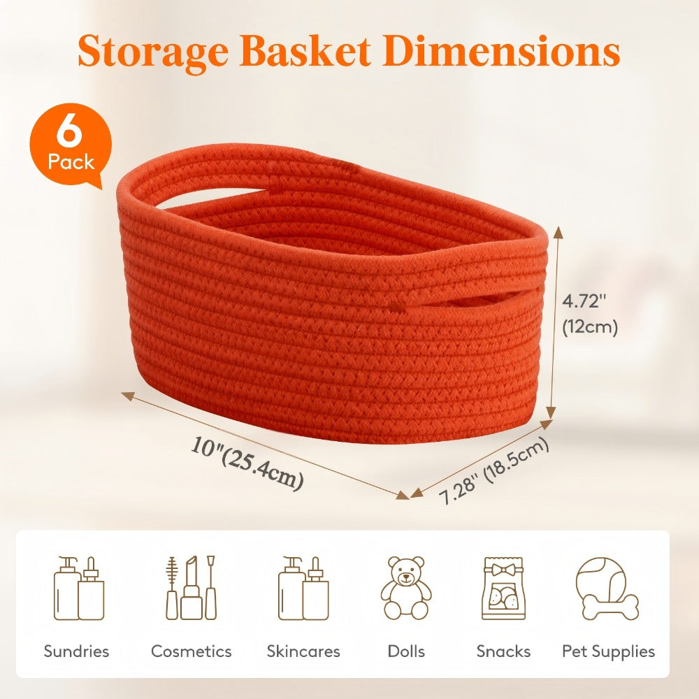 Woven Storage Baskets 6-Pack Cotton Rope Cube Bins 11x7x5" | Handmade Small Shelf Baskets for Organizing Closet Bedroom Living Room Playroom | Round Decorative Storage Caddy Multip - product image 13