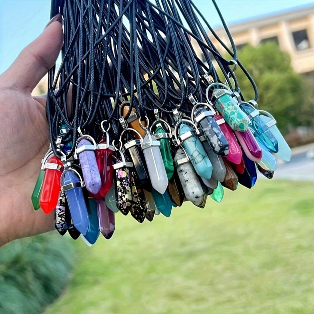 Crystal Natural Stone Pendant Necklace Set Bulk 60Pcs 30Sets Hexagonal Shaped Assorted Color for Jewelry Making Craft DIY Daily Wear Gift - product image 11