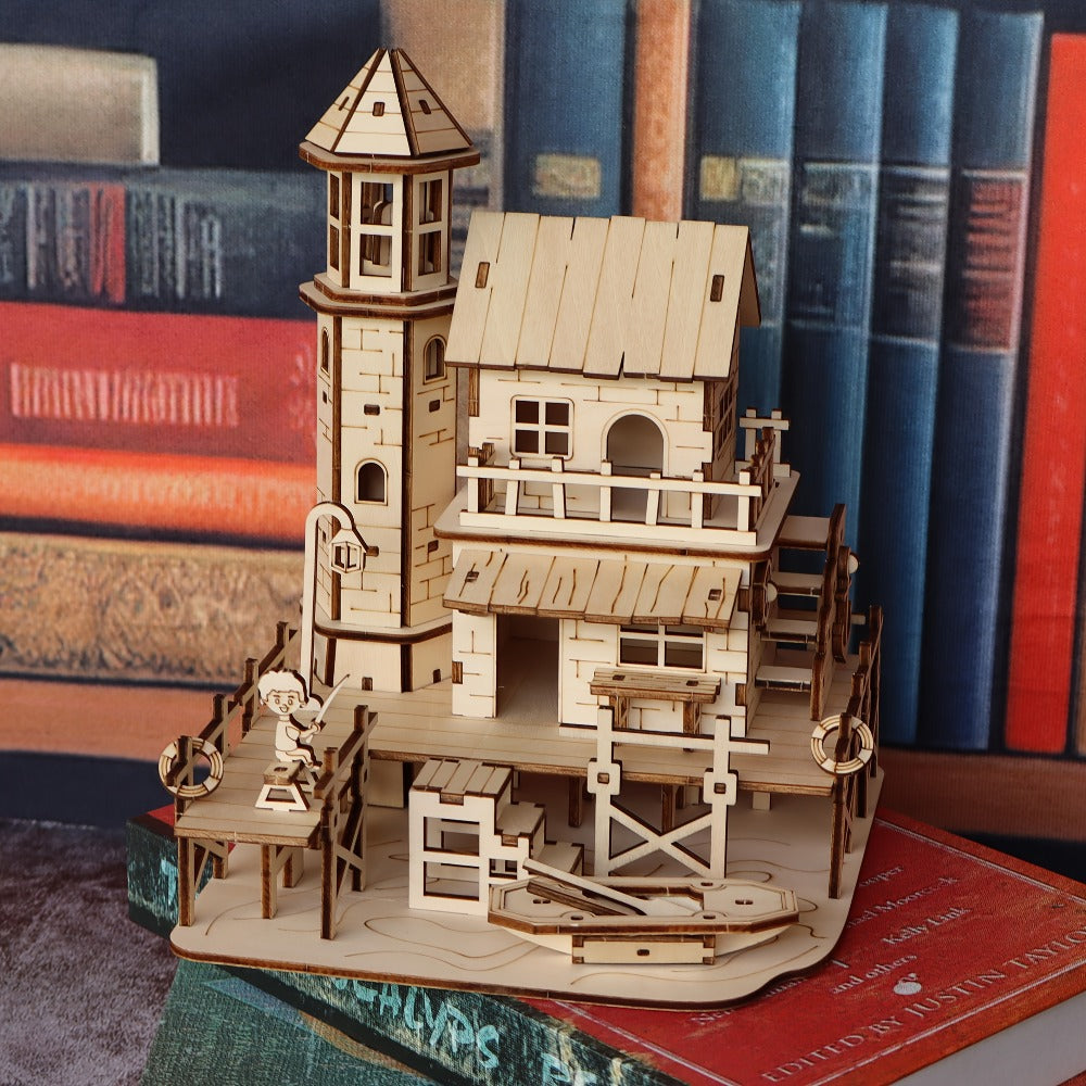 DIY Wooden Assembly Puzzle, Choose Fisherman's Hut / Treehouse / Cowboy Bar, STEM Brain Teaser Craft Kit, Unique Birthday & Holiday Gift – 3D Wood Model Kit - product image