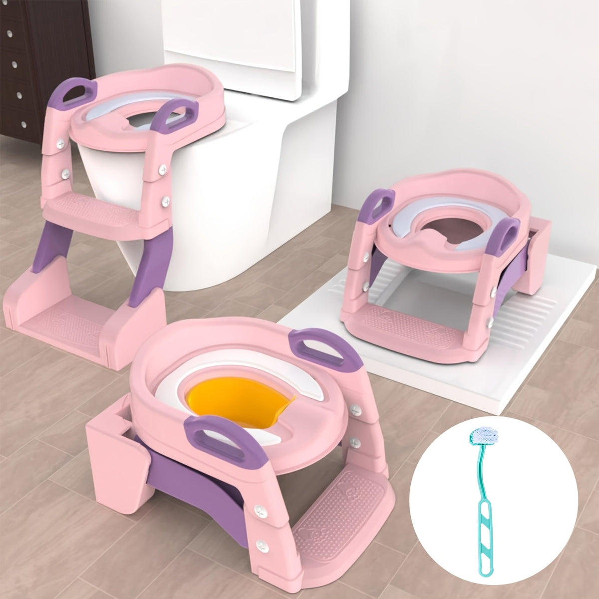 2-In-1 Toilet Potty Training Seat with Step Stool Ladder, Safe and Comfortable Potty Chair with Anti-Slip Design, Adjustable Height, Foldable for Easy Storage - product image 3