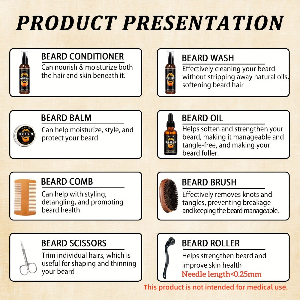 Beard Oil & Balm Grooming Kit for Men — 9-Piece Complete Beard Care Set with Conditioner Wash Brush Comb Clippers Travel Pouch, Beard Pen Option, Birthday Father's Day Gift - product image 9