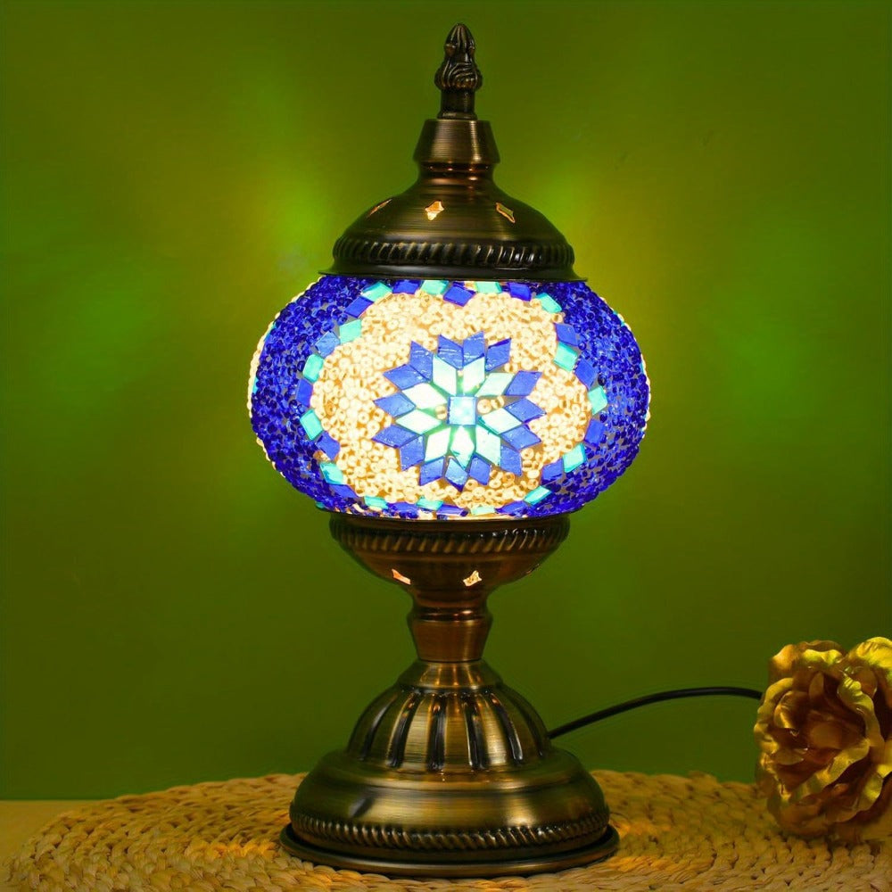 Turkish Moroccan Mosaic Table Lamp Handmade Crystal Glass Spherical Shade 3-Color Adjustable Bedside Night Light Metal Base Bulb Included for Bedroom Living Room Boho Home Decor Gi - product image
