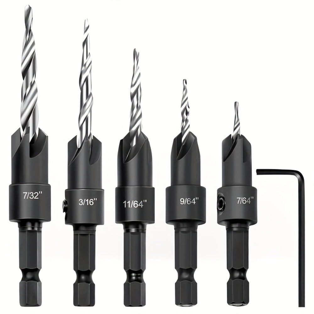 5pcs Countersink Drill Bit Set #4 #6 #8 #10 #12 Tapered with 1/4" Hex Shank Quick-Change – Adjustable Wood Counter Sinker Bits with Allen Wrench for Woodworking - product image 9