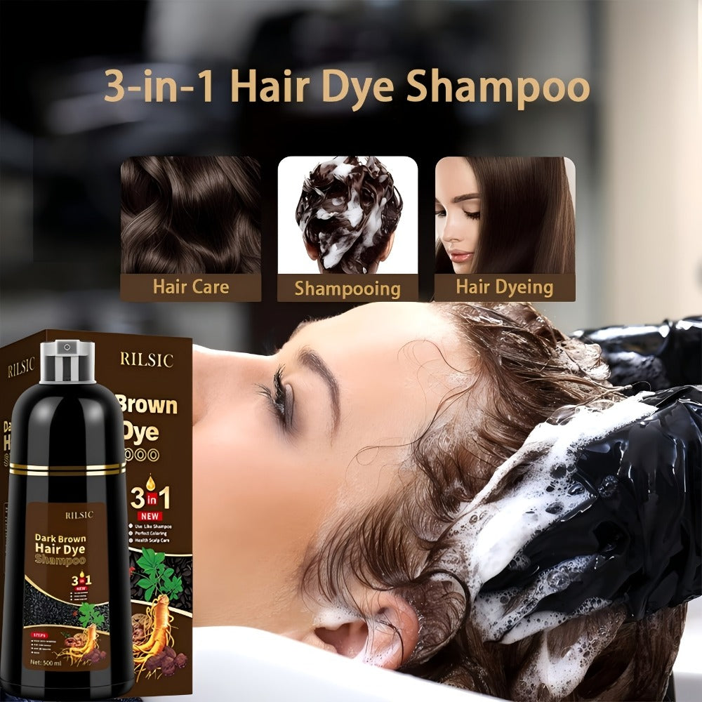Hair Dye Shampoo 16.91oz (500ml) — 3-in-1 Herbal Formula with Plant Squalane for Instant Gray Coverage, Deep Conditioning & Everyday Cleansing | Fluffy Smooth Finish | Men & Women  - product image 9