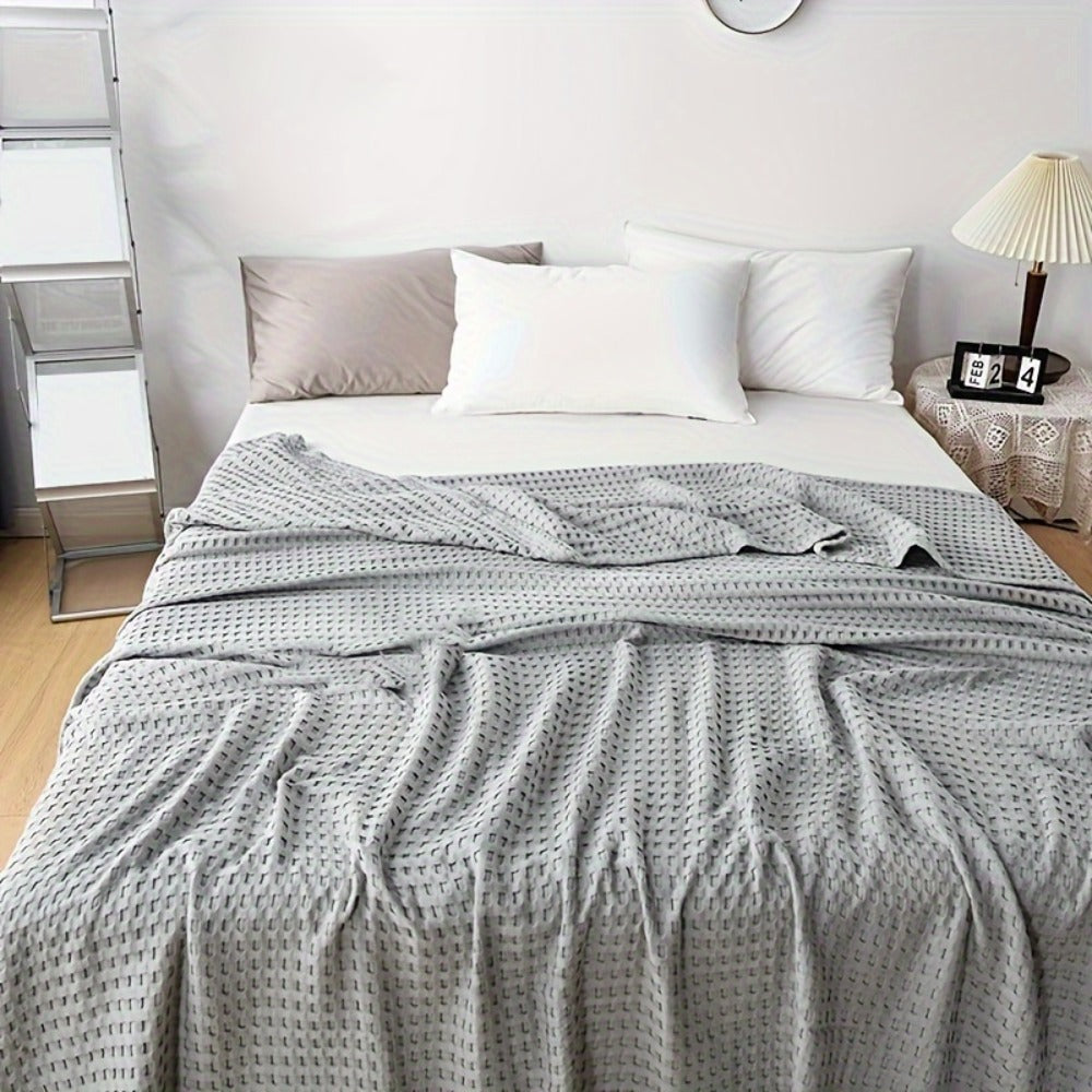 Cotton Waffle Blanket – Pure Cotton Multilayer Summer Cooling Quilt, Jacquard Knit, Machine Washable, Air Conditioning Blanket - product image 15