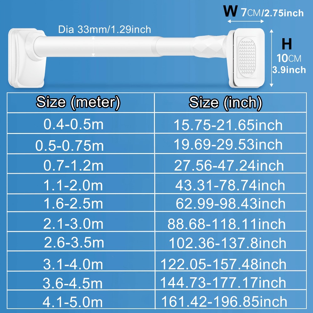 Telescopic Curtain Rod No Drill 15.75"-196.85" Adjustable Shower Curtain Rod 33mm for Large Windows - product image 39