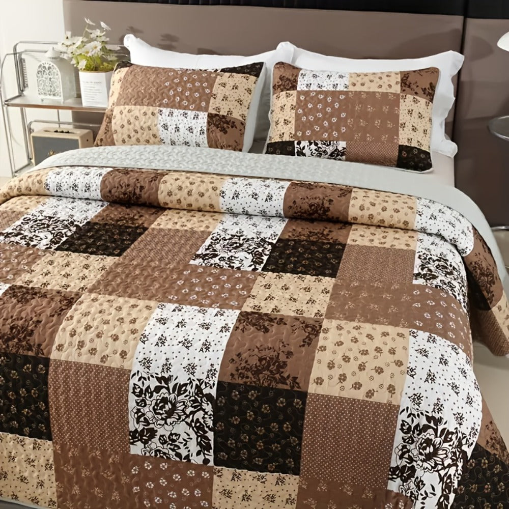 Patchwork Quilted Bedspread Set 3 Piece - 1 Quilt & 2 Pillow Shams Machine Washable All-Season Soft Breathable 100% Polyester Bedding Set for Bedroom Dorm, Twin Full Queen King - product image 3