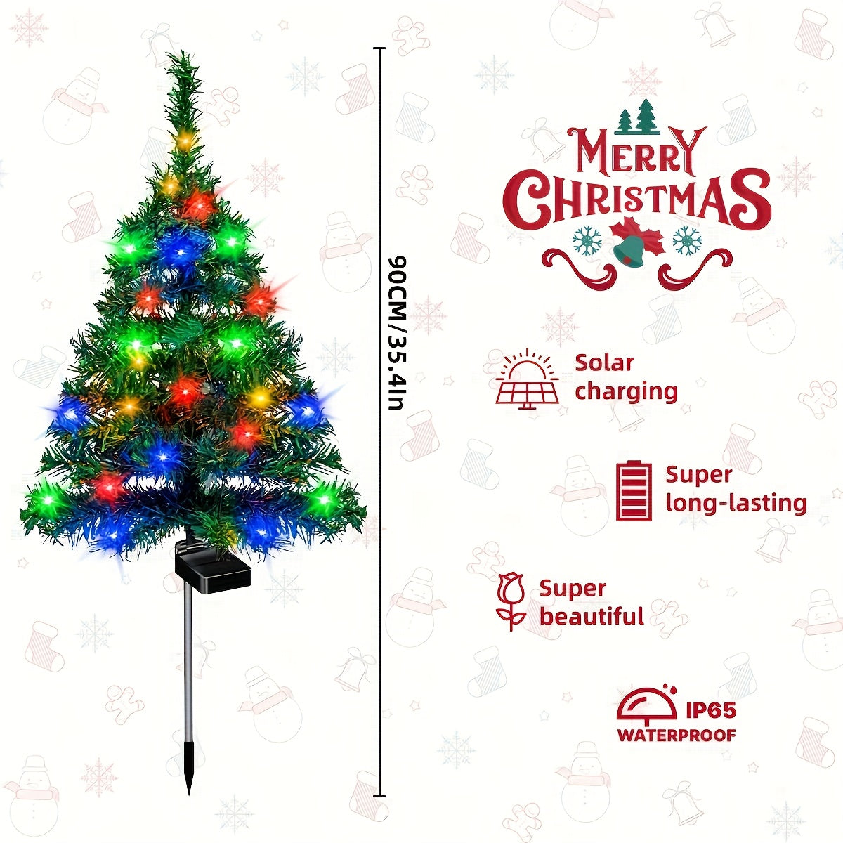 4pcs Solar Christmas Tree Lights - IP65, 4 pcs Suitable for Outdoor Lawns, Terraces, Balconies - Durable Plastic, No Wiring Required, Solar Outdoor Lights - product image 4