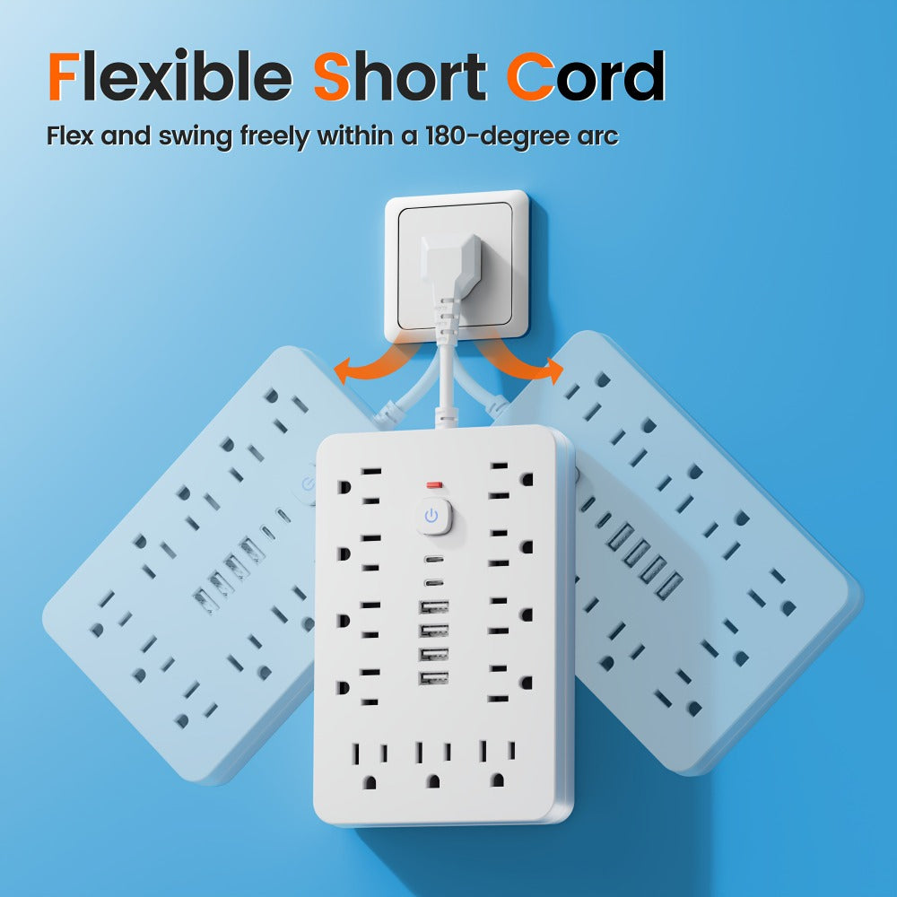 Extension Cord Power Strip with USB Ports 11 AC Outlets 4 USB-A 2 USB-C Surge Protector Overload Protection Short Cord 5FT 10FT for Home Office Study School Desk Charging Station W - product image 2