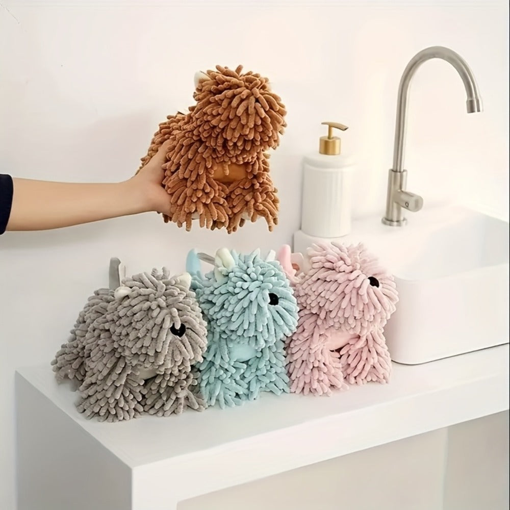 Cute Puppy Hand Towel Wall-Hanging Kitchen Bathroom Towel – Soft Absorbent Cartoon Dog Decorative Cloth 150g/㎡ - product image
