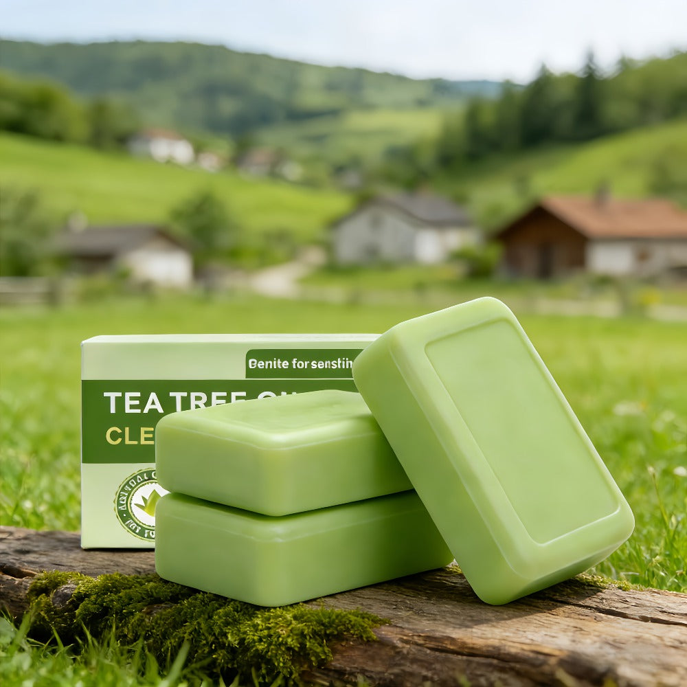 Tea Tree Bar Soap 3 Pack Handmade Plant Essence Deep Cleansing Antibacterial - Pore Purifying Natural Fragrance Face Body Wash for Acne Oily Skin All Skin Types - product image