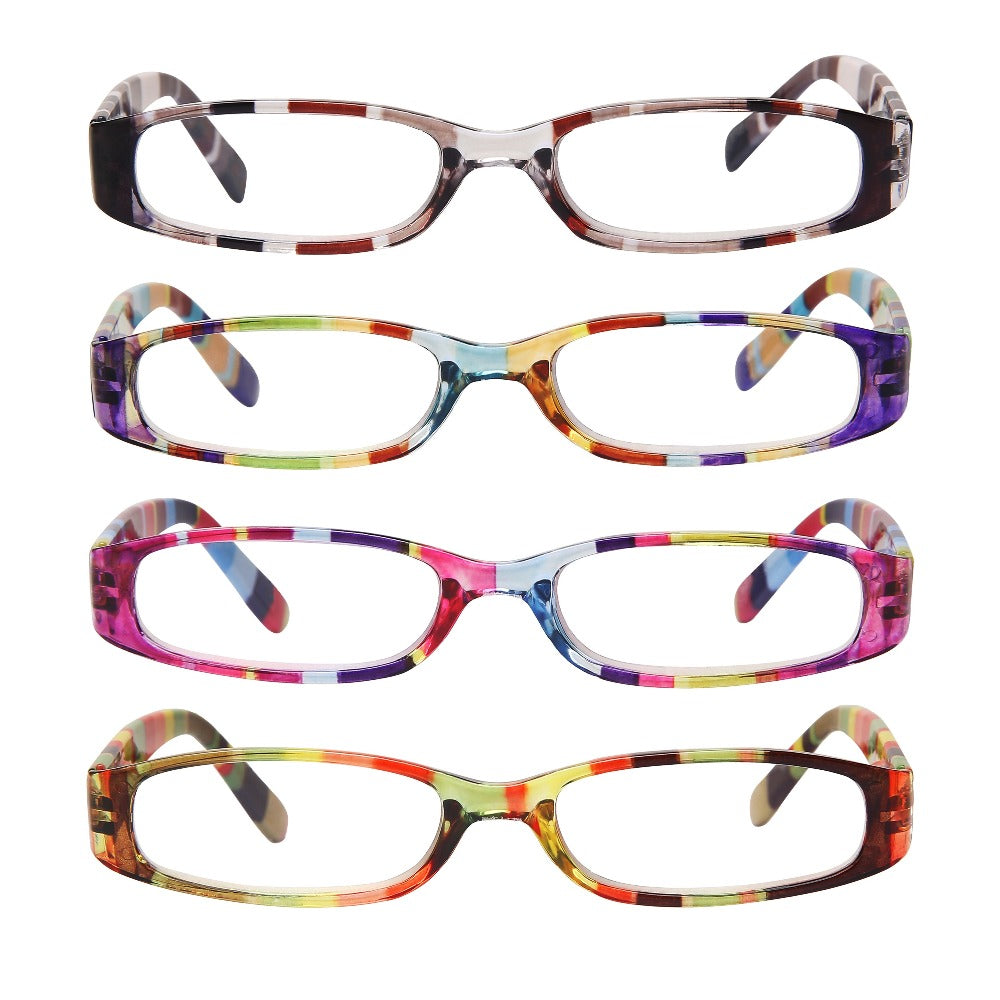 Reading Glasses 4-Pack Retro Rectangle Spring Hinge Multi-Strength for Men and Women – 1.0x to 4.0x Magnification Colorful Printed Frames Eyeglasses Set - product image 5