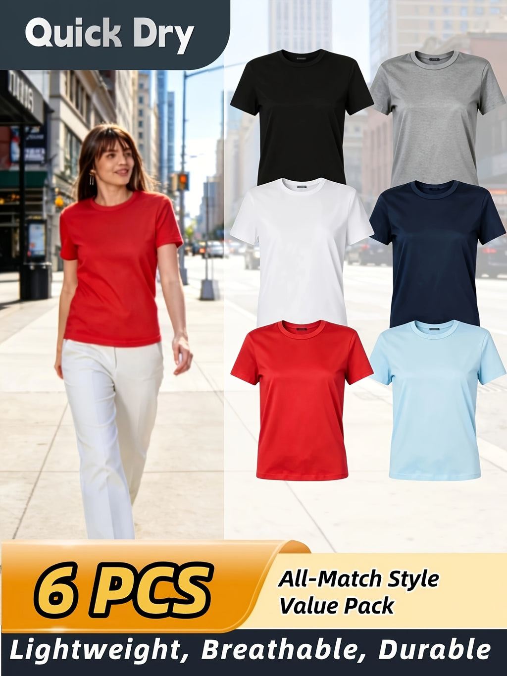 Women's 6-Pack Performance T-Shirts - Breathable, Moisture-Wicking, and Skin-Friendly for, Outdoor, and Everyday Comfort - product image 3