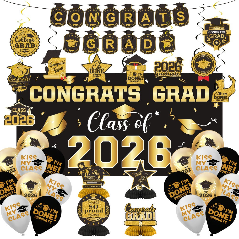 Complete Set with Backdrop Banner Hanging Swirls Balloons & Honeycomb Supplies, 6 Color Options Purple Maroon Blue Red Green Gold | Class of 2026 Graduation - product image 13
