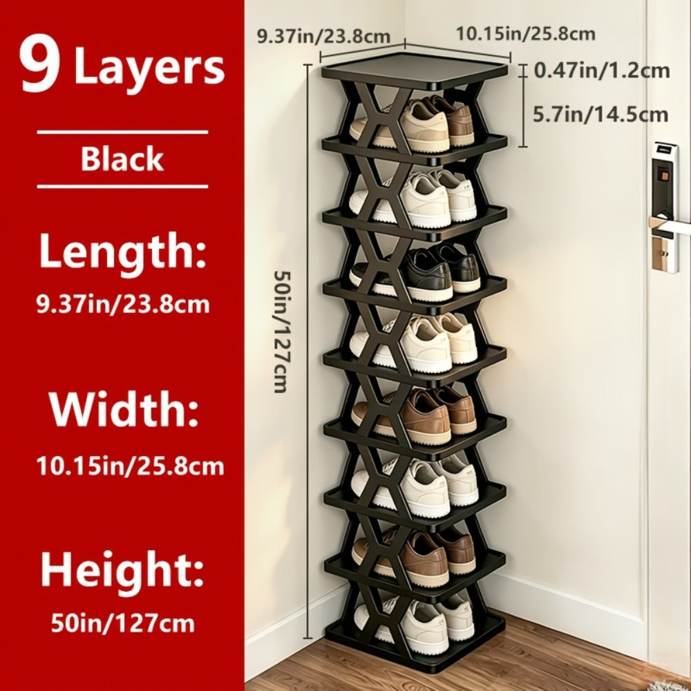 Shoe Rack Organizer 6 or 9 Tier - Space Saving Folding Shoe Rack for Hallway Doorway Bedroom Dorm, Narrow Entryway Shoe Storage, Black or White - product image 2