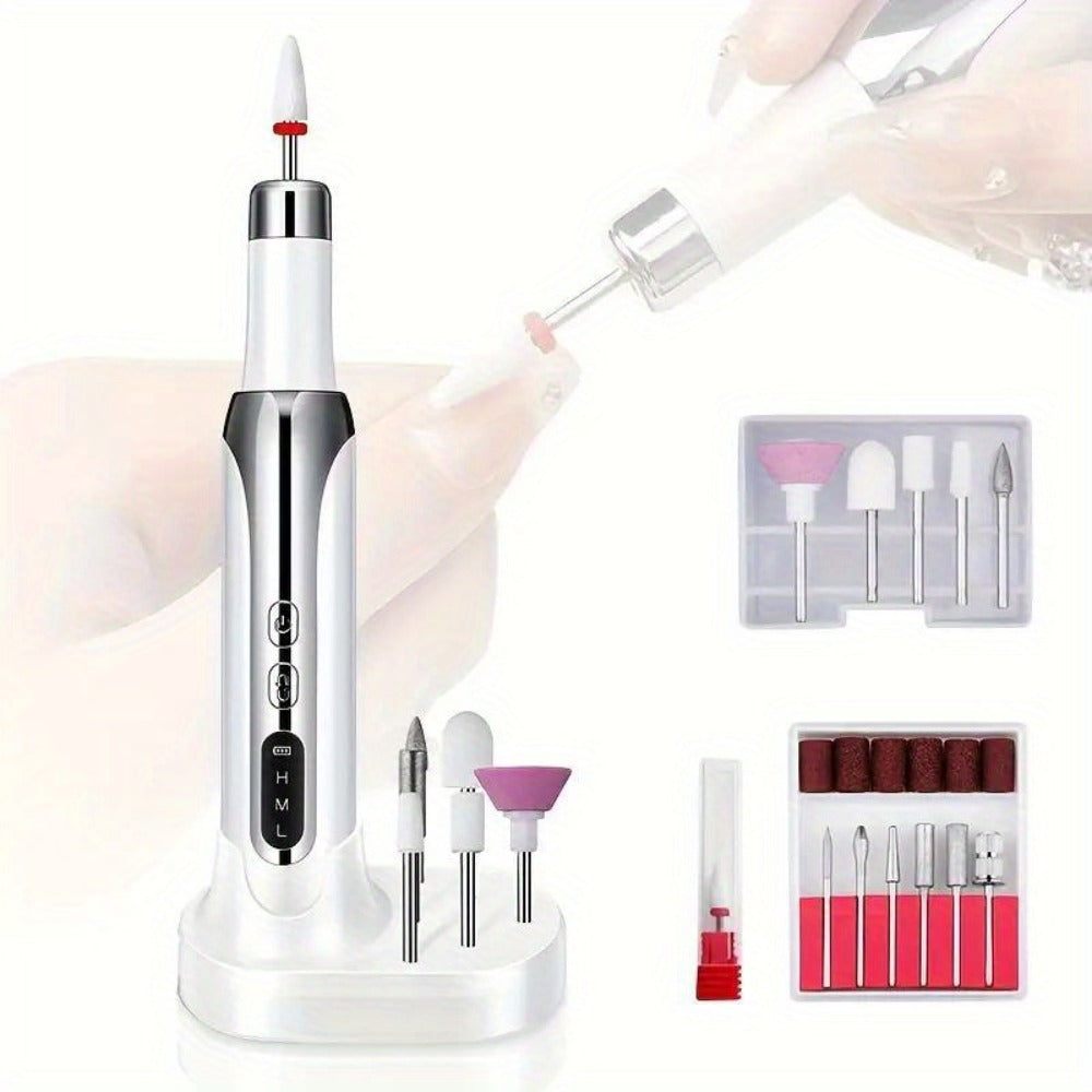Electric Nail Drill Cordless USB Rechargeable 12 Bits Sanding Bands Manicure Pedicure Kit Low Noise Portable Pen Style Home Salon Beginner Professional Golden White - product image 13
