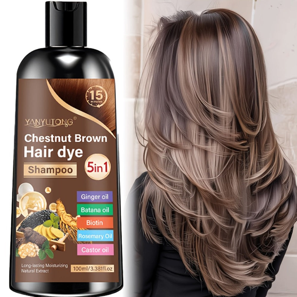 Gray Coverage Hair Dye Shampoo 5-in-1 with Ginger Oil Biotin Rosemary Castor Oil | Gentle Color Shampoo for Black Brown Chestnut Brown | No Mix Quick Application Men & Women - product image 2