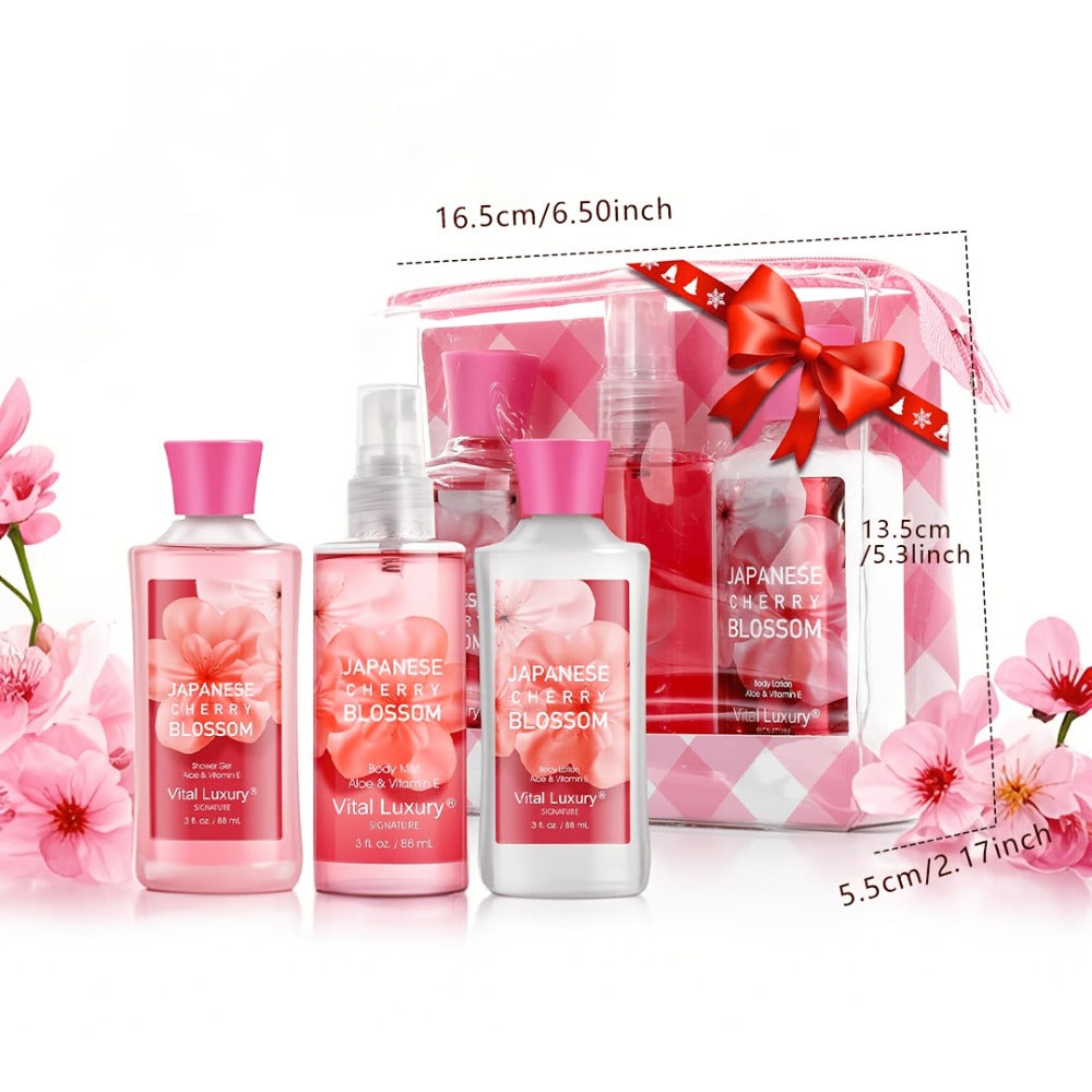 Bath Body Care Gift Set Shower Gel Body Lotion Body Mist Aloe Vera Vitamin E Glycerin Deep Moisturizing Fragrance Set for Women Cherry Blossom Lavender Vanilla Coconut All Skin Typ - product image 6