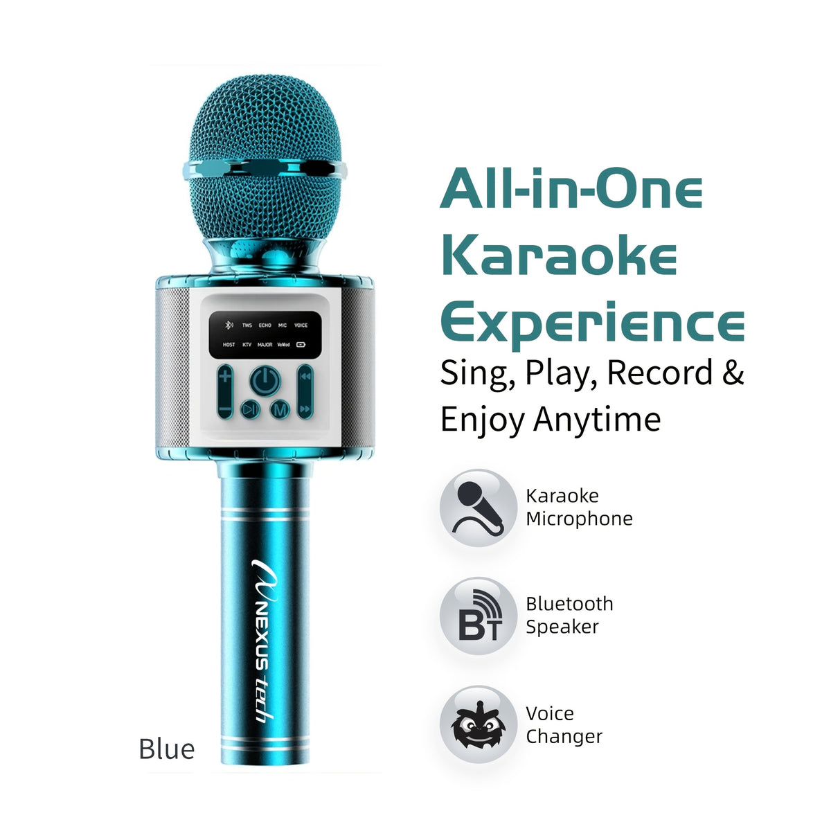 Wireless Karaoke Microphone Speaker with LED Lights and Fun Voice Changer - Portable Singing Mic, Perfect for Holiday Parties, Christmas Family Gatherings, New Year Celebrations