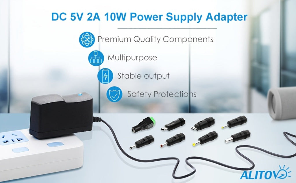 Universal 5V 2A Power Adapter 9-in-1 with 8 Tips - AC/DC 10W Power Supply Type-C Micro-USB Barrel Connectors for Router CCTV LED Strip TV Box - product image 8